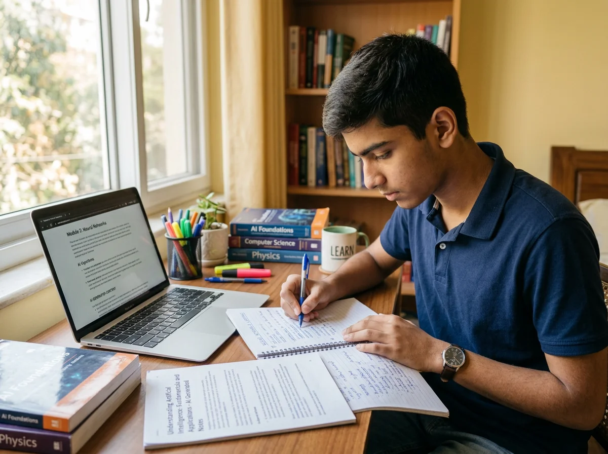 Motivated student studying with AI